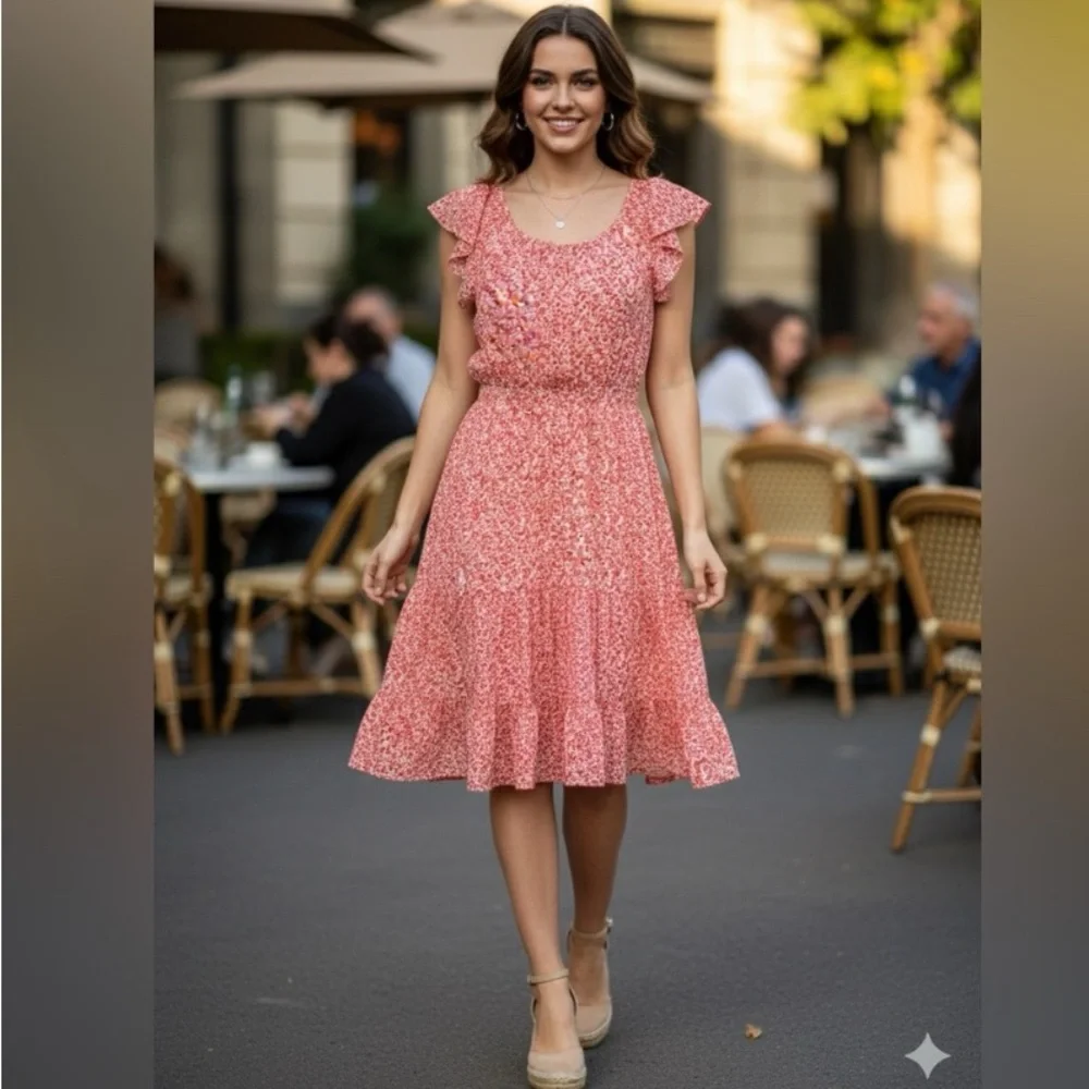J. Crew Coral Floral Midi Dress - Picture 1 of 8